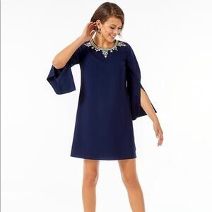 Lilly Pulitzer Anastasia Dress Navy Blue Embellished